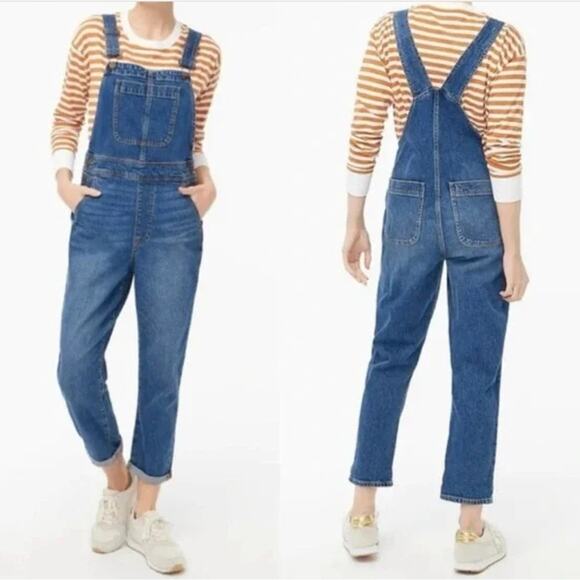 J.Crew Factory Denim Overalls Medium Wash Adjustable Straps Size Large - Picture 1 of 11